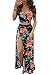 Gobought Womens 2 Piece Outfits Summer Floral Beach Crop and Side Slit Skirt