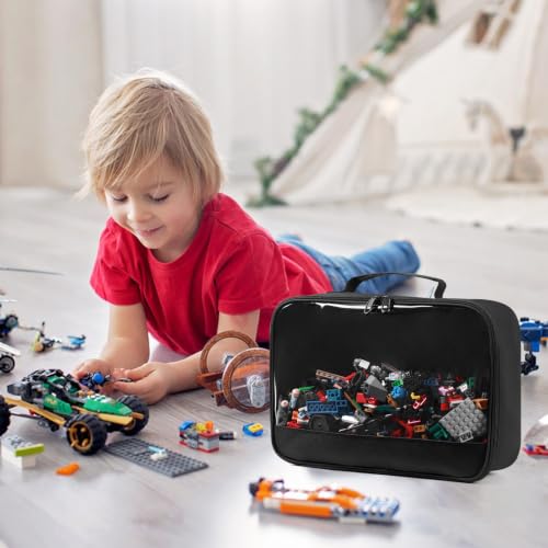 Image of 4 PCS Toy Storage Bags, Classic Bricks Building Set Storage Bag, Travel Case for Building Toys, Puzzles, Black