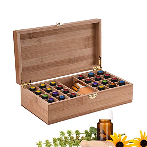 Beunyow 25 Löcher Tragbar Bambus Aromatherapie Geschenk-Box Ätherische Öle Flaschen Box Aufbewahrung Koffer Box - Geeignet für Nagellack, Duftöle, Ätherisches Öl, Stain und Lippenstift #1 Cover
