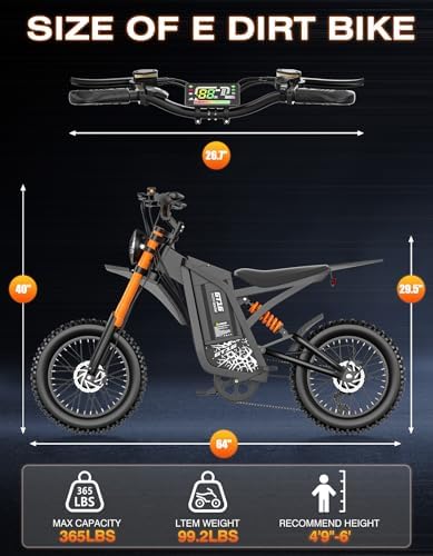 Misodo Electric Dirt Bike, 4500W Peak Motor, 65KM/H Electric Motorcycle, 160KM, 48V/25AH Battery Ebike, 5 PAS Speeds,Dual Hydraulic Brakes, Full Suspension 16" Off Road Tire E Dirt Bike for Adults — view 7