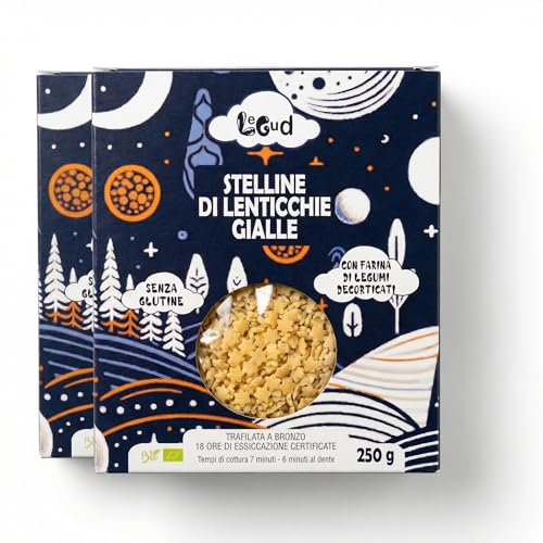 LEGUD - Stelline di Lenticchie Gialle 2x250g – Pastina di Legumi 19g Proteine per 100g, Pasta di Lenticchie Senza Glutine, Senza Sale Aggiunto, Ideale per Brodo, Zuppe e Prime Pappe