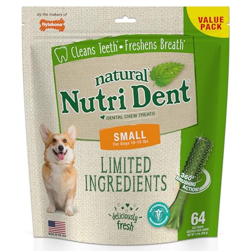 Image of Nylabone Nutri Dent Dog Dental Chews - Natural Dog Teeth Cleaning & Breath Freshener - Dental Treats for Dogs - Fresh Breath Flavor, Small (64 Count)