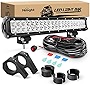 Nilight 20 Inch 126W Spot Flood Combo LED Light Bars Off-Road Light Mounting Bracket Horizontal Bar Tube Clamp with Off Road Wiring Harness, 2 Years Warranty