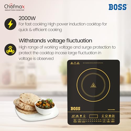 Image of Boss Chefmax 2000 Watt Induction Cooktop, Soft Touch Button with 8 cooking modes, Preset timer, Auto Switch Off - Black