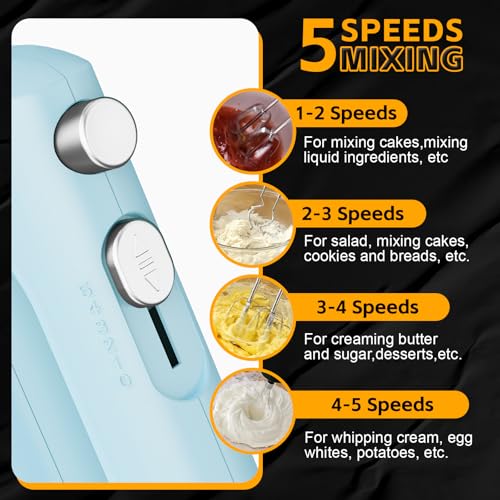 Image of Lord Eagle 5-Speed Small Hand Mixer Electric, 300W Compact Portable, Blue