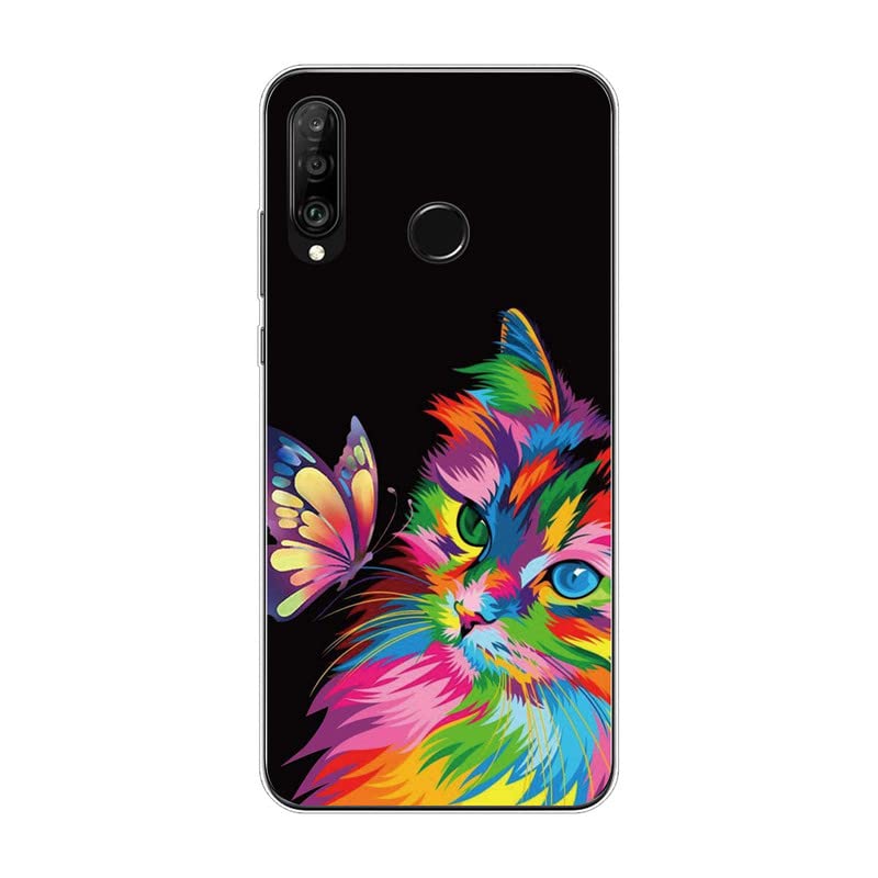 Custodia Trasparente Per Huawei P30 Lite – Silicone TPU Morbido Antiurto Con Design Gatto E Farfalla – Sottile E Antigraffio