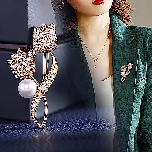 Image of Crystal Pearl Flower Brooches Pins Fashion Beautiful Created Rhinestone Floral Brooch Good Idea for Party Dance Wedding Banquet for Elegant Women Girl