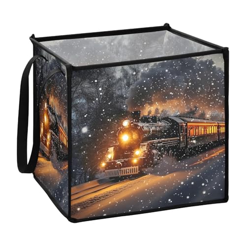 QGBYMX Storage Bins Train Winter Snow, Easy to Wipe, Foldable