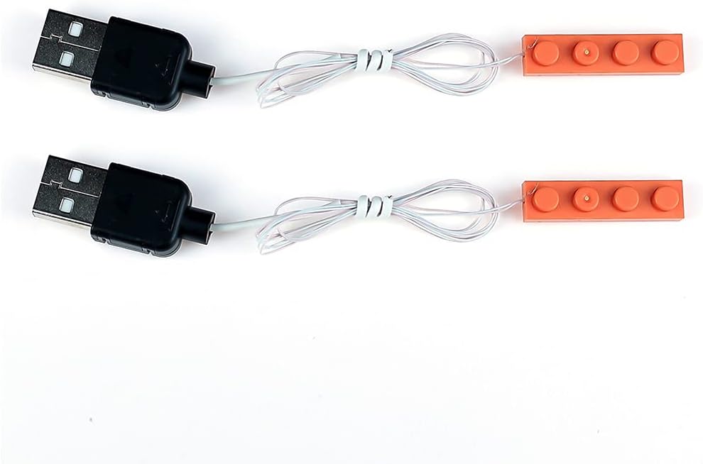 Kyglaring 2Pcs 50cm Led Light Brick for Lego USB Connected- LED Down Light Compatible with Lego Bricks - Orange
