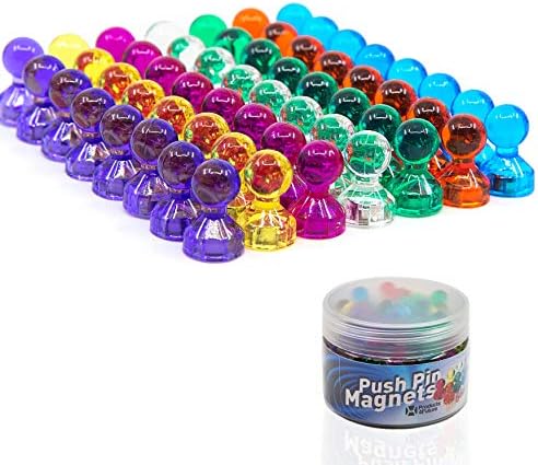 56 Colorful Magnets for whiteboard | 7 Assorted Color Strong Push Pin Magnets | Perfect Magnetic Push Pins to use as Refrigerator Magnets, Whiteboard Magnets, Classroom Magnets, Office Magnets