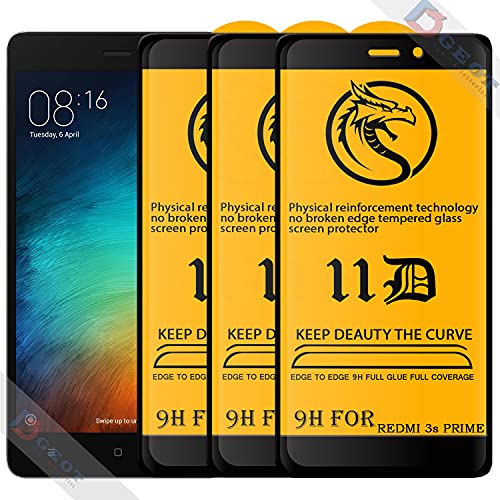 Image of Edge to Edge 11D Tempered Glass Screen Protector for Redmi 3S Prime (Black)|With Easy Installation Kit|Impact Absorb|Full Adhesive Glass (Pack Of 3)