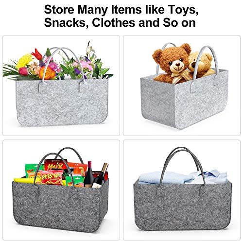 2 Stück Kaminholztasche Filz Grau mit Griffen, 52x26x26cm Filztasche, Einkaufstaschen Filztasche holzkorb für kaminholz, Spielzeug und Zeitung, Filztasche Shopper 35L Kapazität Kaminholz-7