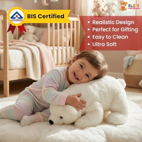 Image of ELITE CREATIONS Polar Bear Soft Toy 30 cm | Cute White Bear Plush Stuffed Animal | Soft Cuddly Teddy Toy for Kids Boys Girls | Birthday Gift Baby Toy Room Decor