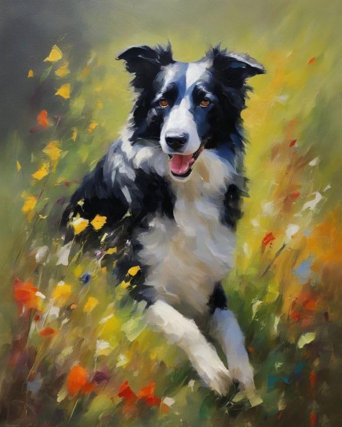 ZMHZMY Paint by Number Kits Border Collie in The Grass DIY Digital Canvas Oil Painting Art Decor for Adults Beginner,40x50cm Frameless