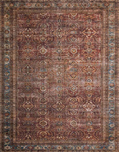 Loloi Layla Collection LAY-01 Brick/Blue 3'-6" x 5'-6" .13" Thick Accent Rug, Soft, Durable, Vintage Inspired, Distressed, Low Pile, Non-Shedding, Easy Clean, Printed, Living Room Rug
