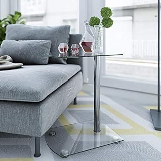 BELIWIN Glass Sofa Side Table 2 Shelves, Small Coffee/Snack/End Table C Shape with Double Storage Space for Living Room Bedroom (C)