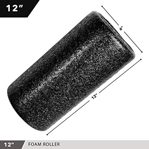 High Density Muscle Foam Rollers by Day 1 Fitness - Sports Massage Rollers for Stretching, Physical Therapy, Deep Tissue and Myofascial Release - Ideal for Exercise and Pain Relief - Black, 12"