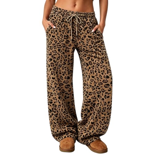 Woman Sweatpants Leopard Wide Leg Drawstring Vintage Cute Sweatpants - image 6