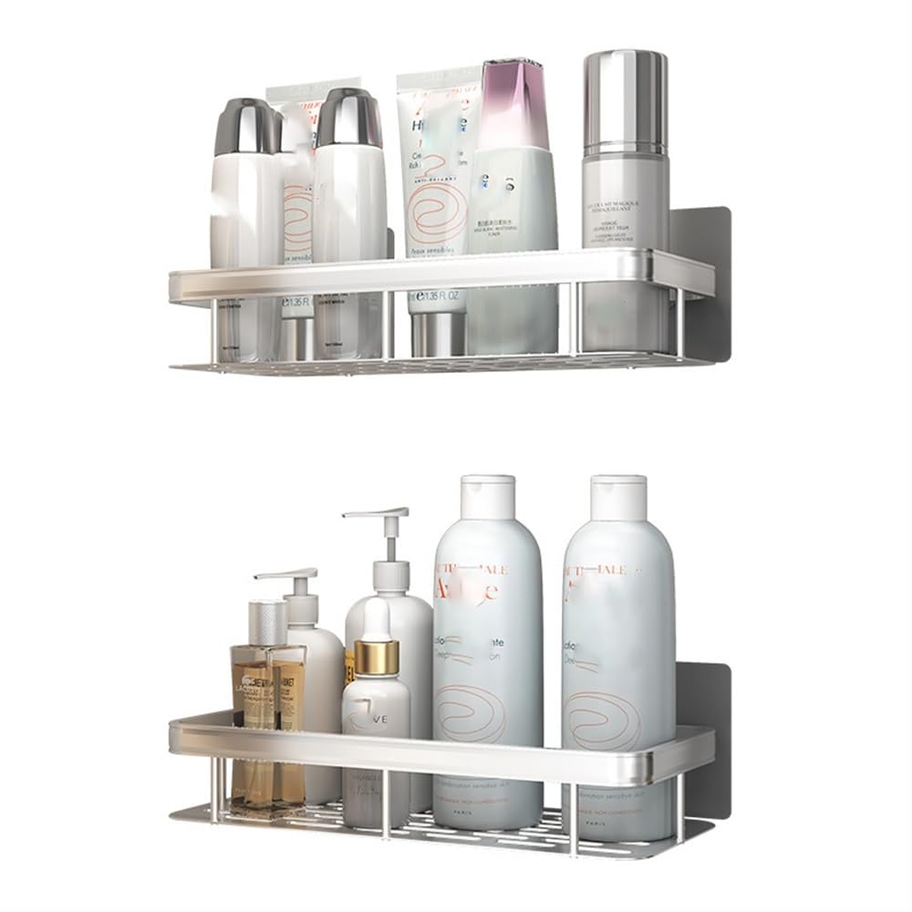 ZJHFFFG Shower Caddy Basket Shelf No Drilling Adhesive Wall Mounted Bathroom Storage Rack Rust Proof Stainless Steel Shower
