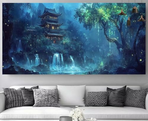 Broderie Diamant XXL Cascade Abstraite 40x80cm | Créez votre Décoration Murale Salon en Strass