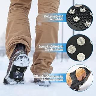 Waymaytecy 2 Pezzi Ramponi per Scarponi,Ice Tacchetti,Ramponcini,Neve Ghiaccio Ramponi,Scarpe Alpinismo,Ramponi da Ghiaccio Antiscivolo,Trazione Antiscivolo,per Escursioni in Inverno (L