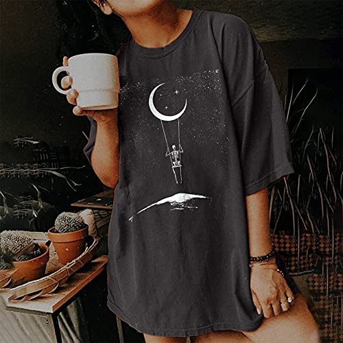 Image of Summer Y2k Tops for Womens, Casual Vintage Short Sleeve T-Shirt, Girls Oversize Loose Round Neck Elastic Tee