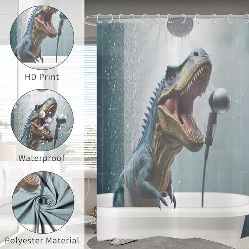 Rideau de douche dinosaure imperméable rideau de bain polyester lavable 180x200 avec crochets - 5