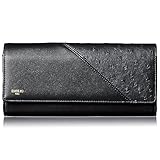 [EMILIO ROZA] New 軽量 レディース オースト カブセ型 大容量 カード40枚 縦型収納 多機能 長財布 プレゼント 用 ギフト 箱入り (Black)