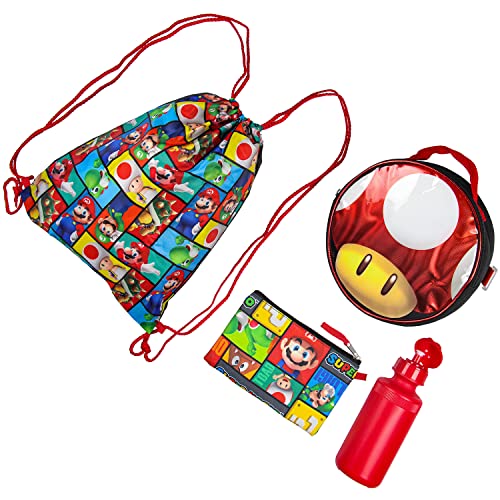 Super Mario Backpack With Detachable Mushroom Lunch Tote 16 Inch 5 Piece Set #TOP4