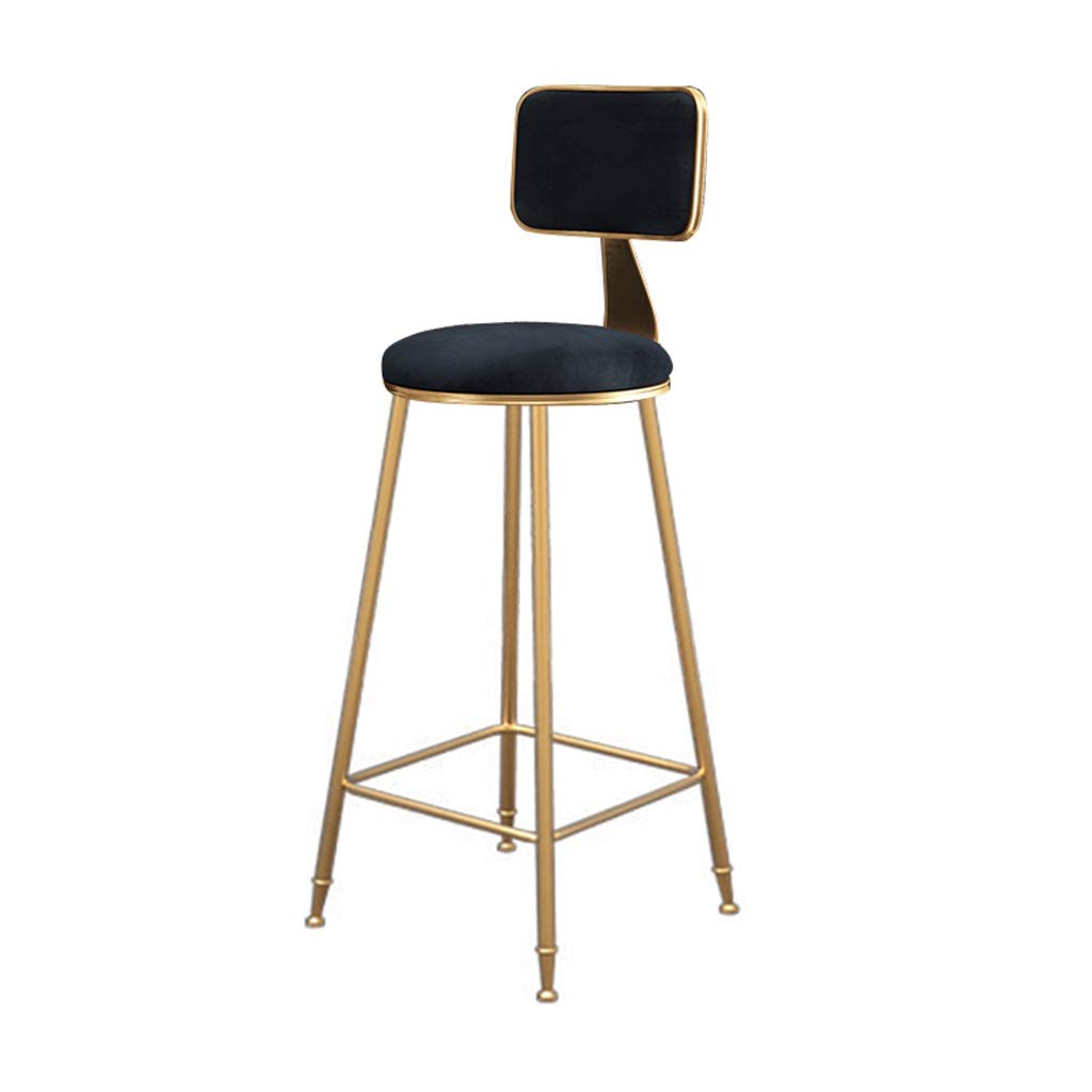 Chaise de bar en velours noir avec dossier et structure en métal