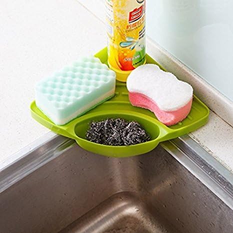 Creative Useful Multipurpose Must Have Corner Sink Wash Basin Storage Organizer Rack Tray Shelf Sponge Spoons Brush Soap Scrub Lotion Bottle Holder Drainer Suction Based Easy to use Kitchen Accessories (Pack of 1, Random Color)