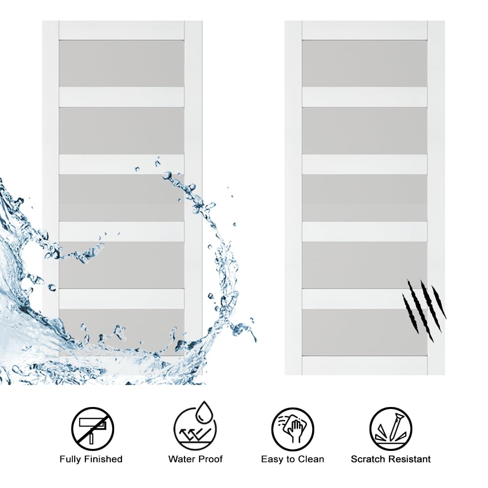 36 in. x 84 in. 5 Lite Tempered Frosted Glass White Finished Composite Interior Sliding Barn Door with Hardware Kit