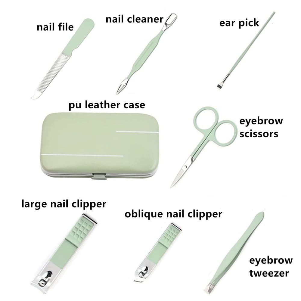 Nagelknipser, Körperpflege-Nagelknipser-Set, Maniküre- und Pediküre-Werkzeuge for Männer und Frauen, Pflegeset mit Reiseetui, Strumpffüller for Familie und Freunde (7-teilig) Nagelset(Green)