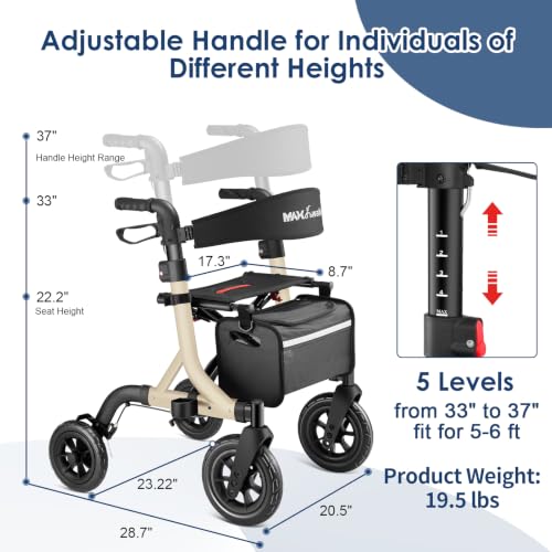 Image of MAXWALK Walkers for Seniors, Foldable Rollator with Seat, Height Adjustable