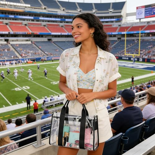 Image of LOXOMU Clear Tote Bag Stadium Approved Crossbody Clear Bag for Stadium Events Plastic Purse Handbag for Women