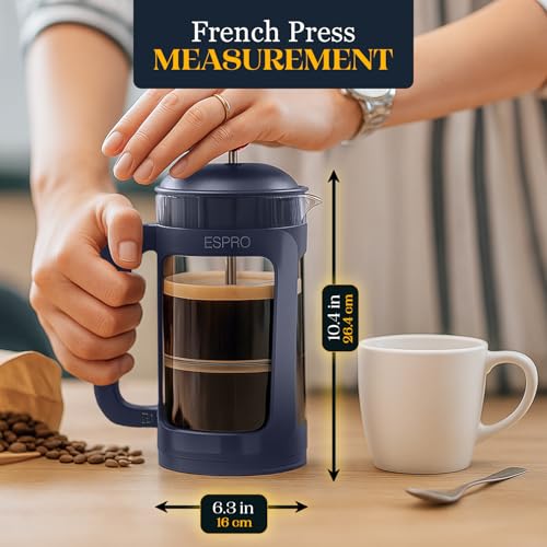 Image of ESPRO Light P3 French Press Coffee Maker - Patented Double Micro-Filter for Grit-Free Brew, Heat Resistant thicker Borosilicate Glass Coffee press - (Blue - 32 oz)