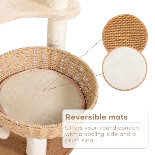 Torre para gatos Lucky Monet Boho de 51 pulgadas con 3 camas y postes de sisal miniatura 6
