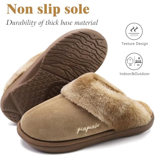 Image of jiajiale Women's Memory Foam Slippers Ladies Slip On Arch Support Suede Scuff Slipper Cozy Fuzzy Faux Fur Winter House Shoes Indoor Outdoor