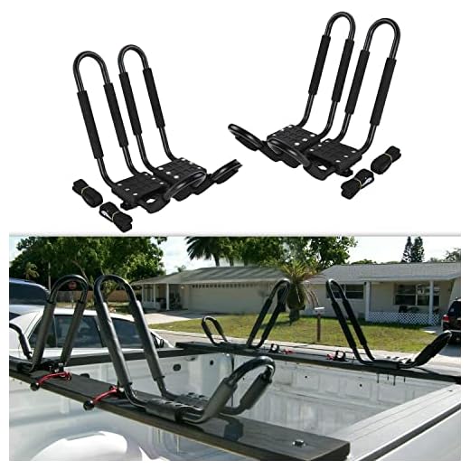 J-Bar Roof Rack Kayak Carrier Holder Boat Canoe Surf Ski Snowboard Holder Mounted on Top Crossbar SUV Truck 2 Pairs Steel