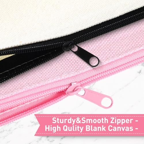 Image of Frienda 50 Pcs Canvas Zipper Pouch Bulk Gift Small Blank Pouch Makeup Bag Cosmetic Toiletry Bag Appreciation Gift for DIY Craft Projects Employee Coworkers Staff Team(Pink, Beige)