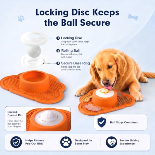 Image of Anti-Slip Slow Feeder Dog Bowl and Lick Mat with Rolling Ball