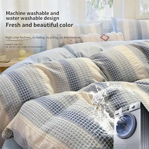 Housse de couette à rayures texturées lit 2m anti-plis