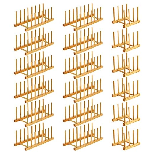 Zopeal 18 Pcs Bamboo Wooden Plate Racks Dish Rack Stand Holder 3/ 6/ 7 Slots Drainboard Drying Drainer Kitchen Cabinet Organizer for Dish Plate Bowl Cup Pot Lid Book