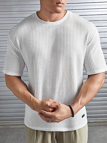 Image of Imsa Moda Mens Solid Dotted Unique Design Oversized Tshirt for Men - Round Neck Loose Fit Drop Shoulder Mens T-Shirt