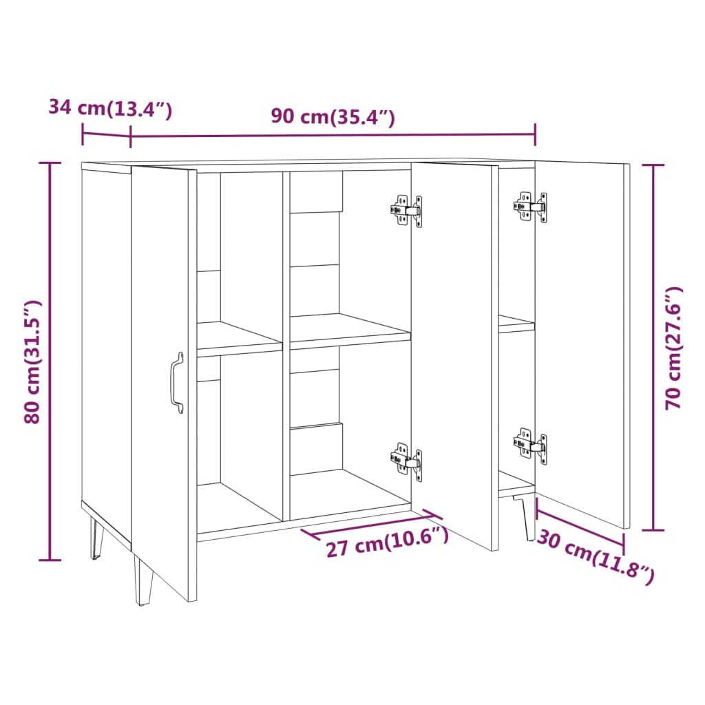 vidaXL Buffet Armoire de Rangement Organisateur de Maison Meuble de Rangement Armoire de Salon Intérieur Gris Béton Bois d'Ingénierie 90x34x80 cm