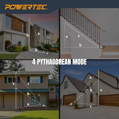 Image of POWERTEC Laser Measure 165 ft (50 m) Digital Distance Meter with Angle Sensor, Backlit LCD, Area /Volume /Pythagorean Modes, Continuous Measurement, Memory, Batteries Included (72316)