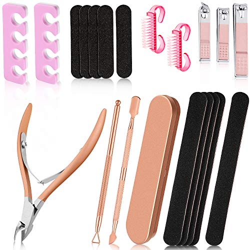 21 Pieces Cuticle Trimmer Clipper Stainless Steel Nail Cuticle Nipper Manicure Set with Cuticle Pusher Remover, Double Sided Emery Board Nail File, Nail Brush, Toe Finger Separator