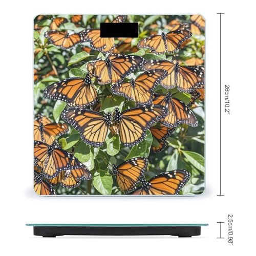 Báscula digital de vidrio templado para baño, diseño mariposas naranjas miniatura 2
