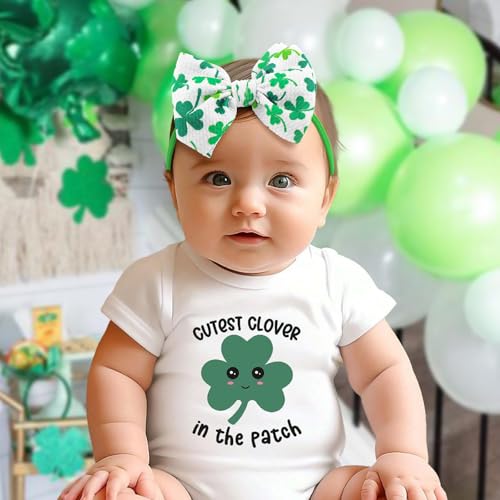 YanJie Baby Bows Nylon Green Bow Headbands for Infant Girls Shamrock Clover Headband Newborn Toddler Headband St Patricks Day Hair Accessories White3