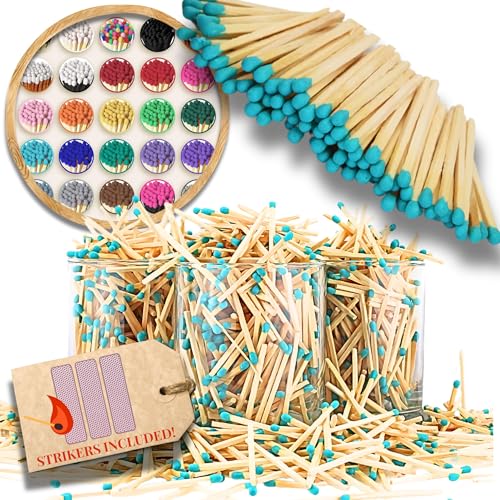 Image of 150 Count | 2 inch Teal Matches | Strikers Included | Color Tip Wooden Match | Refill for Matchstick Jars, Candle Display, Holders & Bottles | 2 in inches Long
